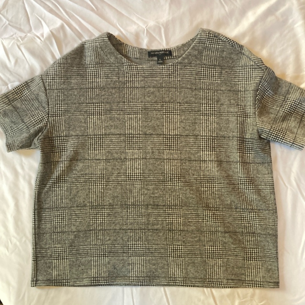 Banana Republic Plaid Short Sleeve Top - Black and White